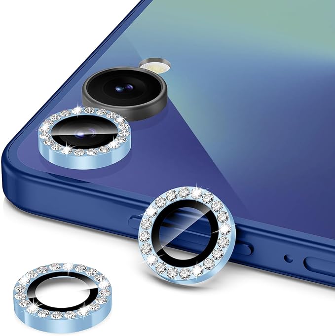 for Samsung Galaxy Z Flip 7 Camera Lens Protector, Individual Metal Ring Tempered Glass Lens Cover, [Strong Adsorption] Scratch Resistant Ultra-Thin HD Clear Lens Cover, 1 Set-Blue Diamond