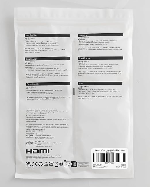 Silkland 10K 8K HDMI 2.1 Cable 2-Pack 10FT, (Upgrade Braided) Certified Ultra High Speed HDMI® Cable [8K@60Hz, 4K@120Hz] 48Gbps, HDR, eARC, HDCP 2.2&2.3, Compatible for Soundbar/PS5/Xbox/Roku TV