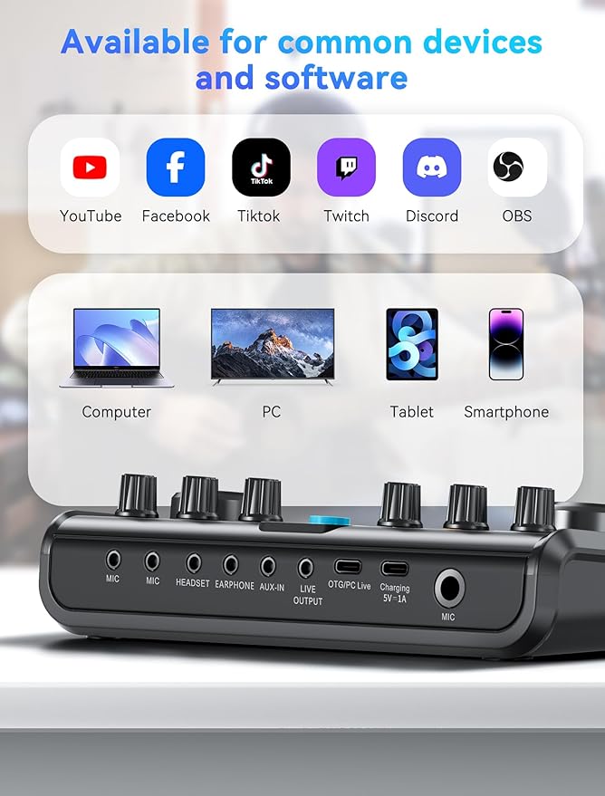 SINWE Podcast Equipment Bundle,Audio Interface with Studio Condenser Microphone for Smartphone & PC,Plug-and-Play Live Sound Card,Perfect for Streaming, Singing, YouTube & Gaming