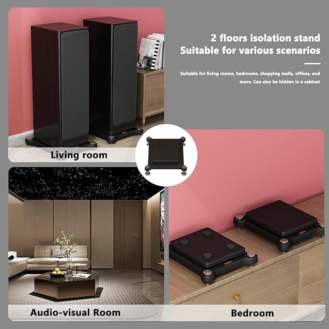 2pcs Subwoofer Isolation Stand, Double-Layered Speaker Isolation Stands with Stainless Steel Metal Feet, Acoustic Speakers Isolation Pad for Floor, Desktop (15.7×17.7in)
