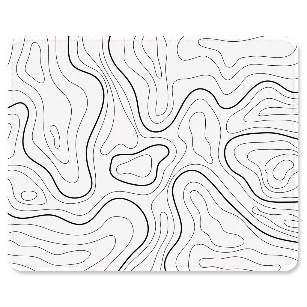 ITNRSIIET Mouse Pad with Stitched Edge Premium Textured Smooth Precise Operation Waterproof Washable Non-Slip Rubber Base Desktop Protection Mat, 10.2×8.3×0.12 inches, Topographic Contour White