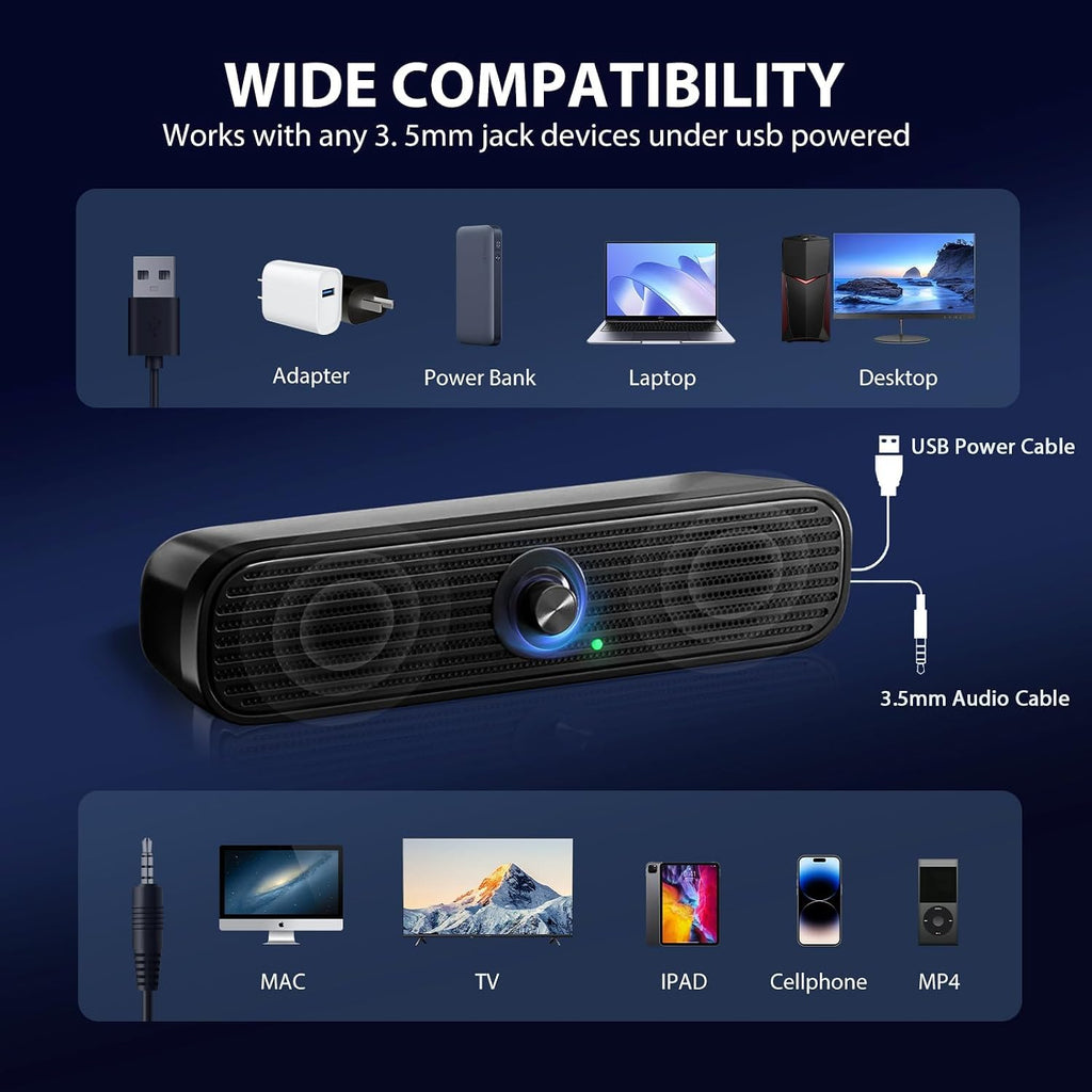 1Mii 3.5mm Computer Speakers for Desktop Laptop Tablet with Volume Control
