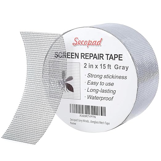 Grey Window Screen Repair Tape, 2IN X 15FT (180IN) Screen Repair Kit for Windows or Doors, Strong Adhesive Patch Kit Fiberglass Mesh Tape