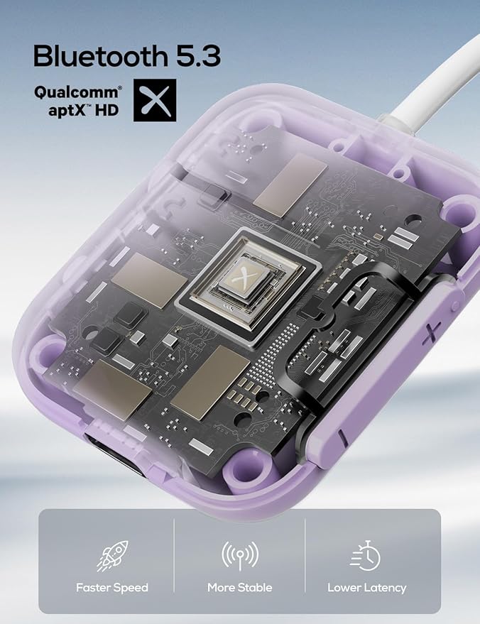 Nulaxy Air in-Flight Bluetooth Wireless Audio Transmitter Receiver for up to 2 AirPods Wireless Headphones, Bluetooth Adapter for All 3.5mm Aux Jacks on Airplanes, Purple