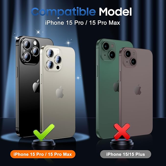 UniqueMe for 3 Pack iPhone 15 Pro/iPhone 15 Pro Max Camera Lens Protector, [Drop Protection] [Case Friendly] 9H Tempered Glass Camera Cover Screen [Update New Version] - Glitter Golden