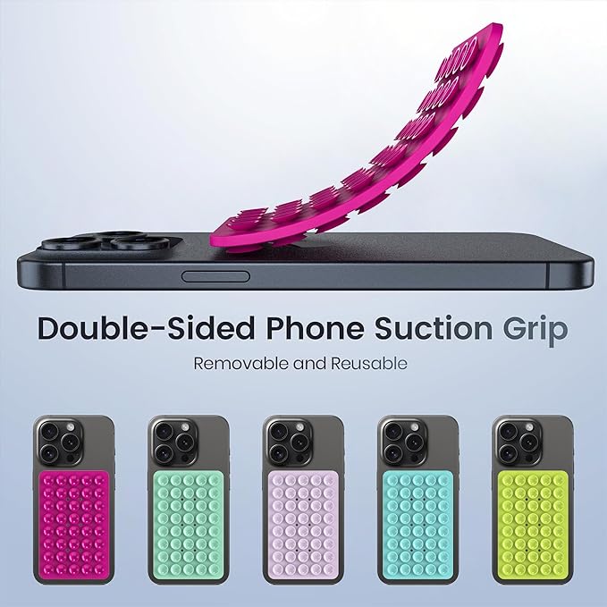 Silicone Double Sided Suction Phone Case Mount, Detachable Hands Free & Strong Grip Holder for Selfies & Videos, Compatible iPhone Android (Rose Red, 1Pack)