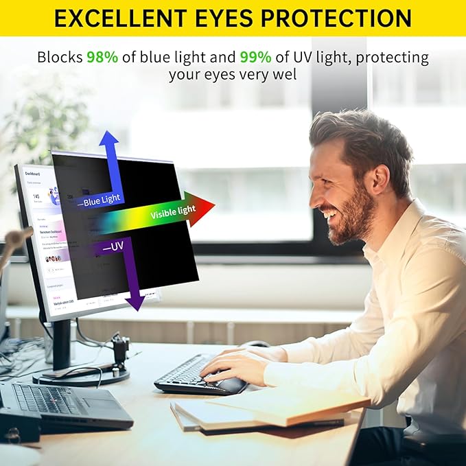 32 Inch Privacy Screen for 16:9 Computer Monitor, Anti-Blue Light Monitor Privacy Screen Filter, Anti-UV Computer Shield, Hanging Type