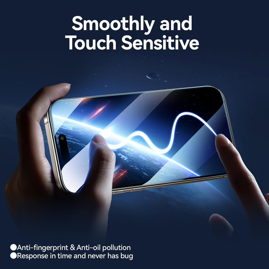 SMARTDEVIL Privacy Screen Protector for iPhone 15 Pro 2 Pack Private Tempered Glass + 2 Pack Camera Lens Protector,28°Anti Spy, Bubble Free, Auto-Dust Removal
