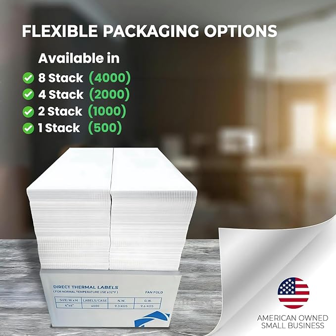 Rockin Rolls Direct Thermal Shipping Labels - Pack of 500-4x6 Thermal Labels Fanfold, Thick, Commercial Grade, Waterproof, Smudge Proof Mailing & Address Labels, Perforated & Strong Adhesive