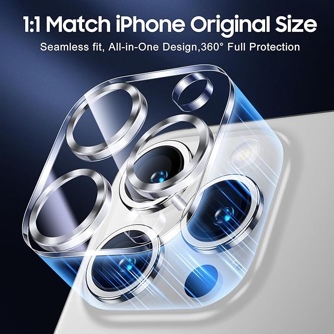 UniqueMe Compatible for 3 Pack iPhone 15 Pro/iPhone 15 Pro Max Camera Lens Protector, [Drop Protection] [Case Friendly] 9H Tempered Glass Camera Cover Screen [2023 New Version] - Silver