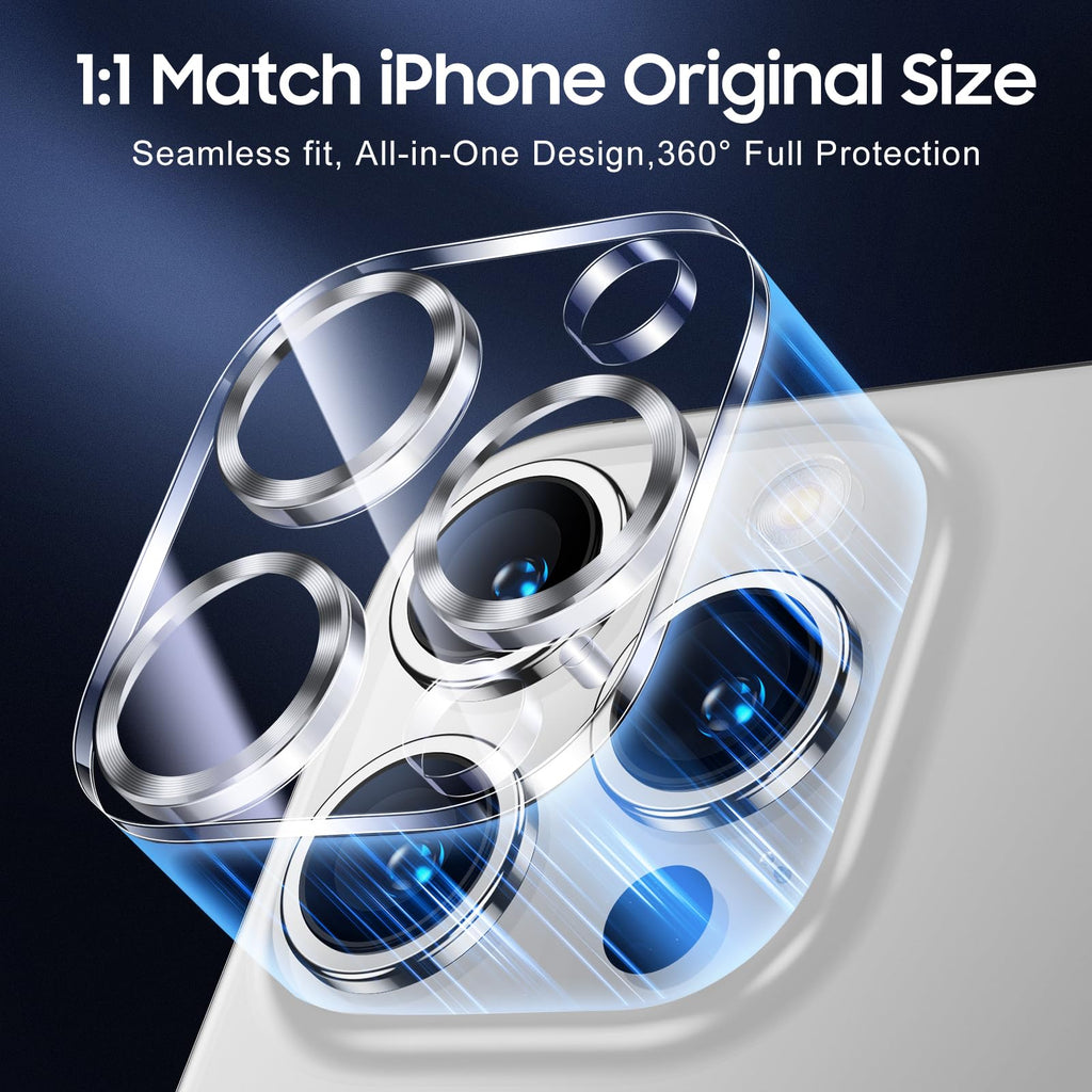 UniqueMe for 3 Pack iPhone 15 Pro/15 Pro Max Camera Lens Protector-Silver