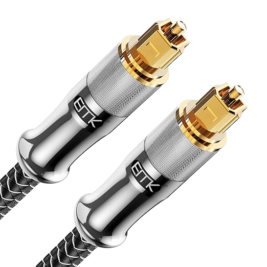 EMK 24K Gold-Plated Optical Audio Cable [20ft/6M] - Digital Toslink SPDIF Cable Compatible with Soundbar to TV, Home Theater - High-Speed Fiber Optic Cable (Silver)