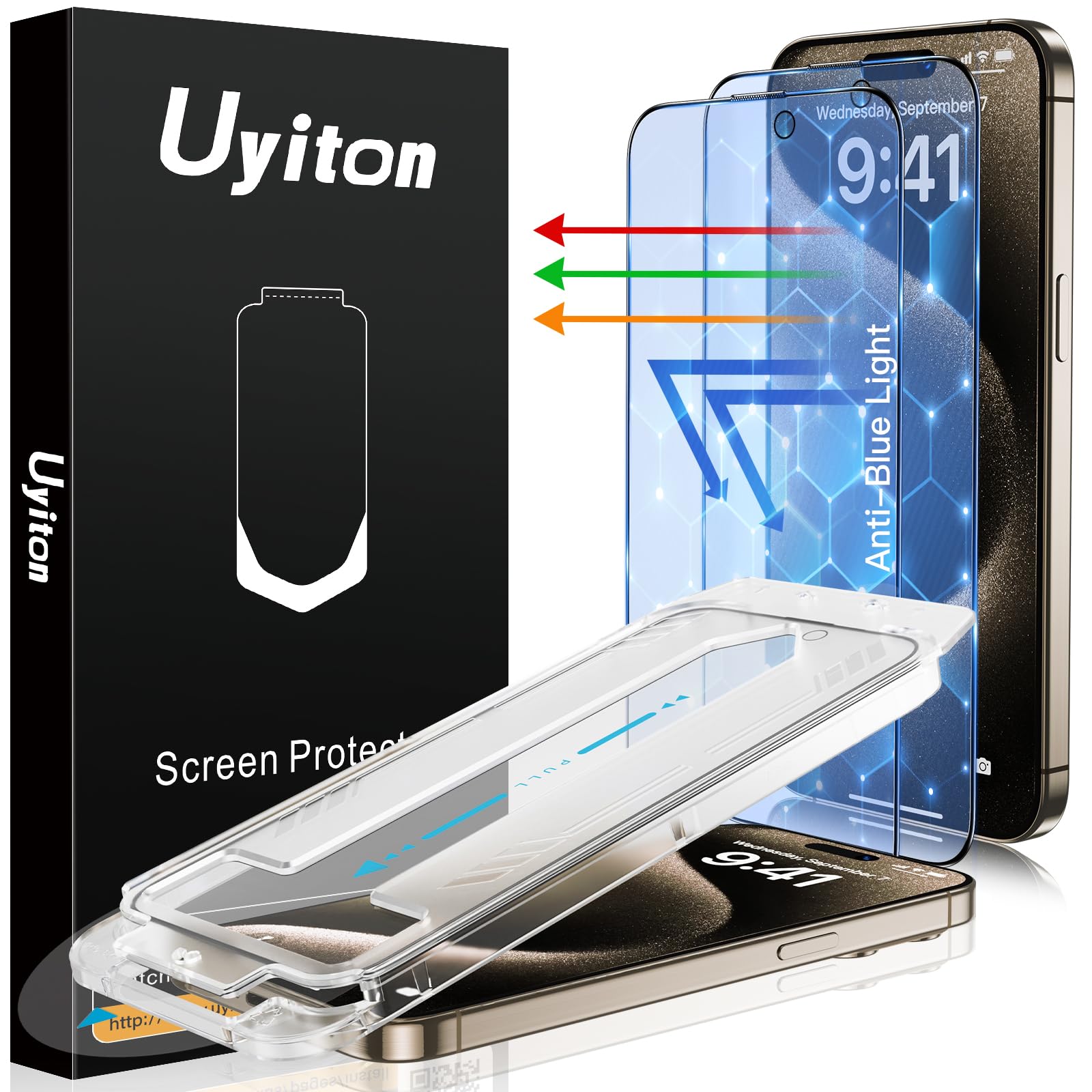 Uyiton Anti-Blue Light for iPhone 15 Pro Screen Protector