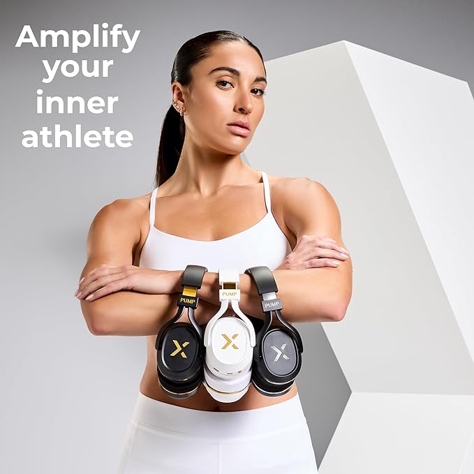 BlueAnt Pump X - The Gym Headphones | White/Gold | Sports Headphones | Cushioned & Cooling Ear Pads | (ANC) Active Noise Cancelling/Advanced Transparency | Wireless | Up to 58hr Play Time