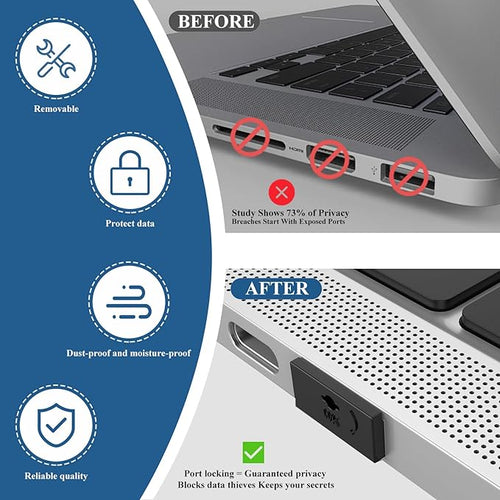7 PCS USB Port Blockers with 1 Locks for PC, Laptop Removable Type-A Data Protection,Dust & Moisture Resistant Shield（Mixed Colors Packs Svailable for Port Sorting）