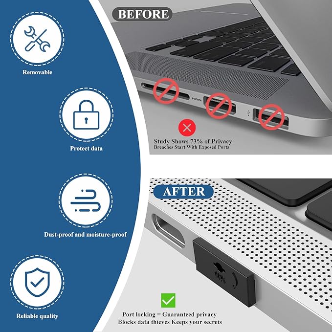 105 PCS USB Port Blockers with 10 Locks for PC, Laptop Removable Type-A Data Protection,Dust & Moisture Resistant Shield（Mixed Colors Packs Svailable for Port Sorting）