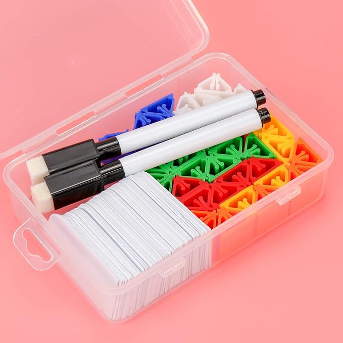 Meetory 112 Pcs Blank Game Board Markers and Game Card Stands with Black Marker Pens, 65 Plastic Token Cards with 45 Multi-Color Card Stands for DIY Board Game Party Favor