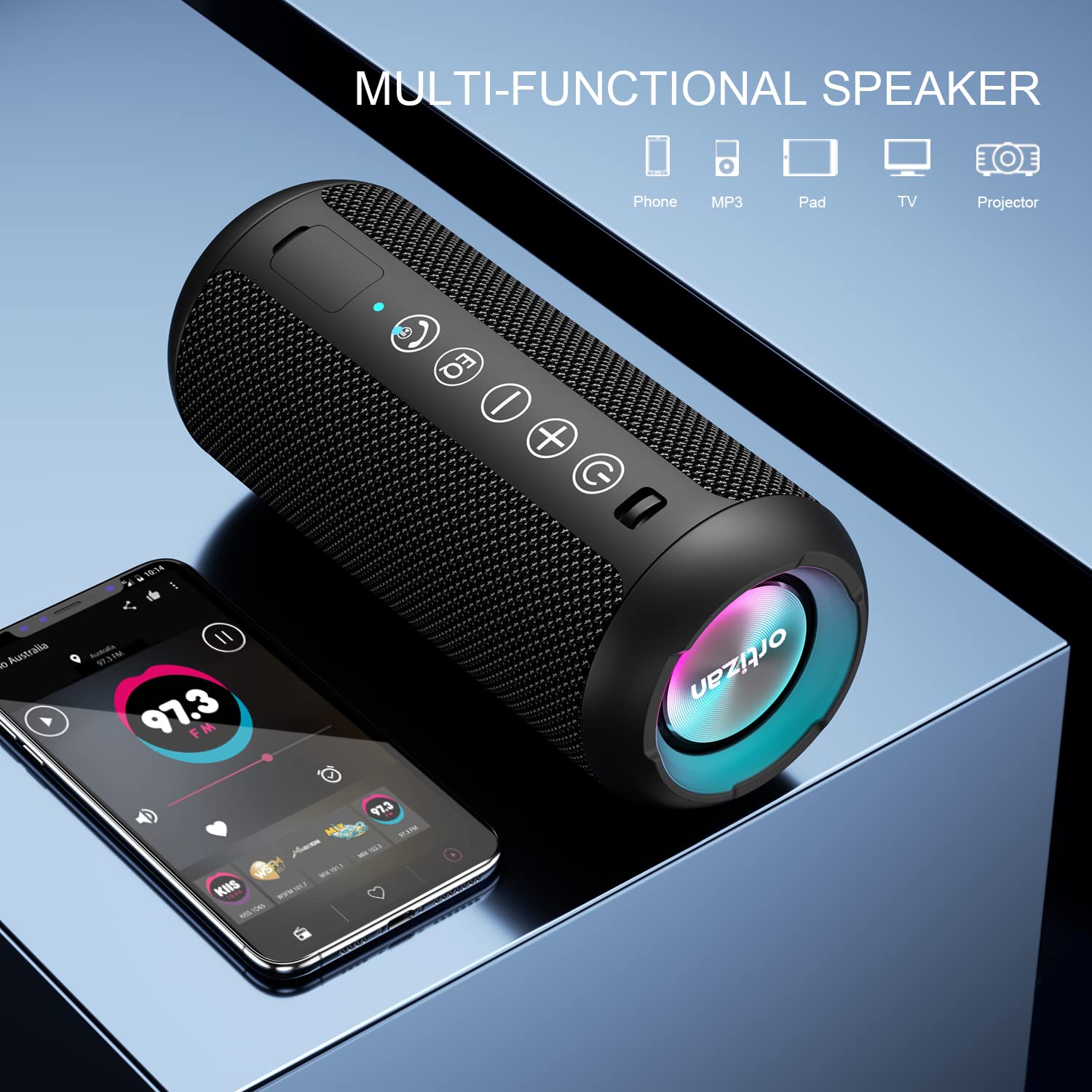 Ortizan Portable Bluetooth Speaker (1st Gen), IPX7 Waterproof, Wireless, Big Sound and Deep Bass, TWS Pairing, 30Hrs of Playtime, for Home/Party/Outdoor/Beach, Birthday Gifts for Men Women - Black