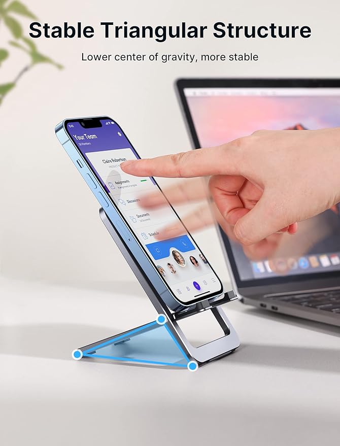 JSAUX Cell Phone Stand, Foldable Aluminum Adjustable Phone Holder for Desk Portable Travel Essentials Office Accessories Compatible with iPhone 16 15 14 13 Pro Max Samsung S24 S23 Ultra Kindle-Gray