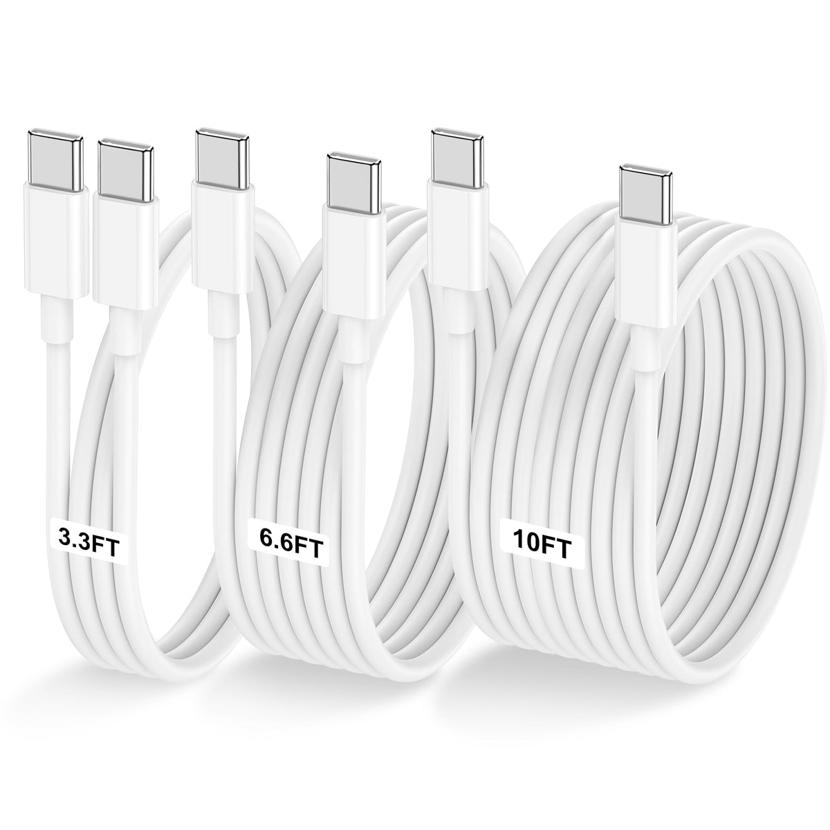 LOFPYE 3-Pack 10FT 60W USB C to USB C Cable, Type C to Type C Cable,Fast Charging Cable for iPhone 16 15 Pro Plus Pro Max，for Galaxy S24 S23, for iPad Pro/Air, for MacBook Pro/Air and More