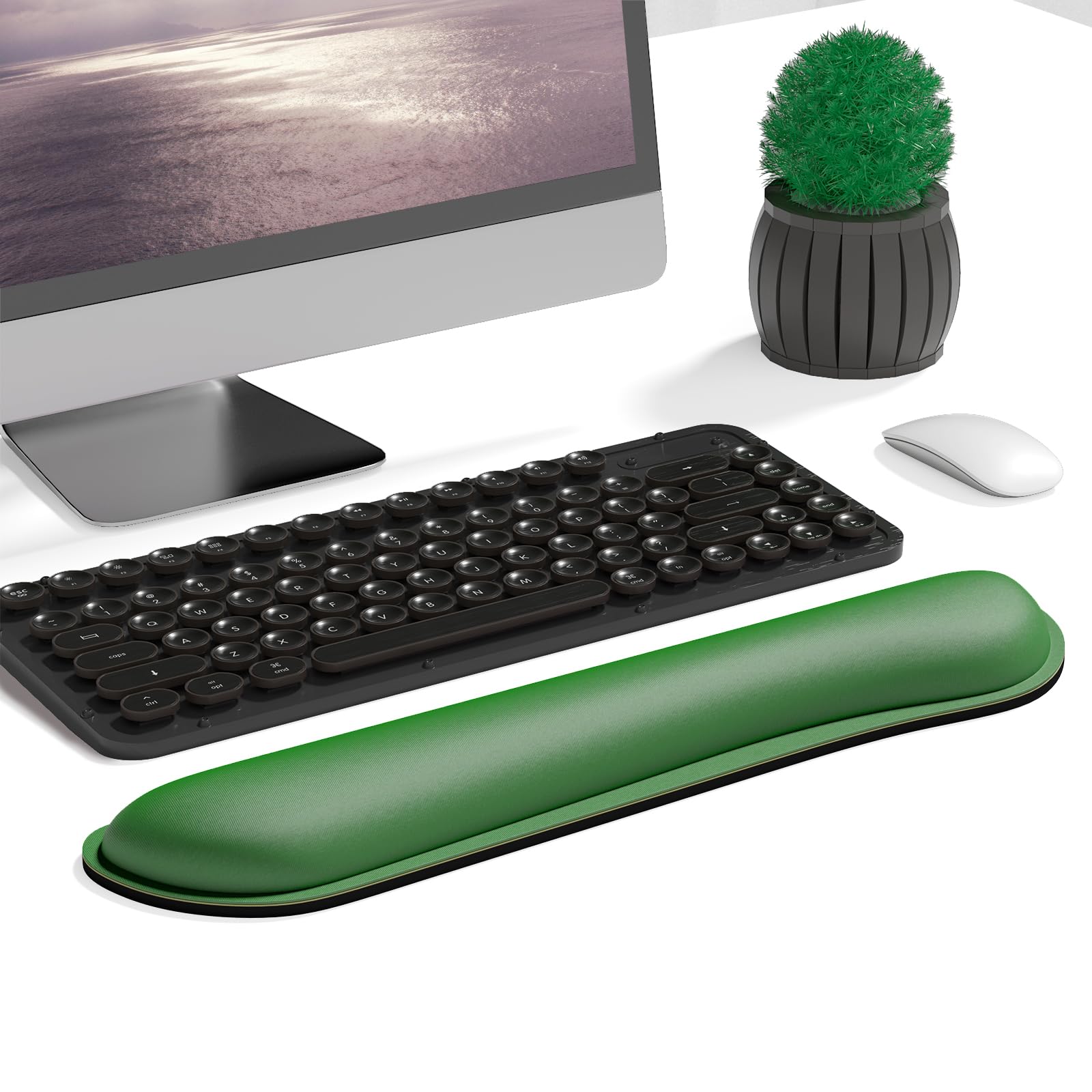 Dapesuom Enlarge Keyboard Wrist Rest, Memory Foam Keyboard Wrist Cushion for Computer Desk Mats Support, Typing Pain Relief Ergonomic Mouse Pad Rests with Non-Slip Base for Gaming Laptop, Forest Green