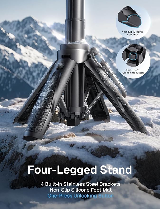 MAGIC JOHN Phone Tripod with 2 Selfie Light, Portable Pocket Size Selfie Stick for iPhone Magsafe, Selfie Stick with Wireless Detachable Remote Control for Photograph, Live Streaming, Video Recording