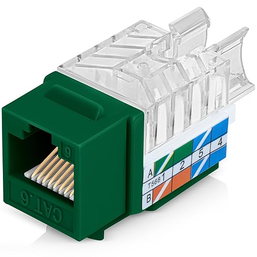 Everest 45° Angled RJ45 Cat6 Keystone Jacks 100-Pack in Green - Slim Profile Female RJ45 Connectors - Cat 6 Keystone Jack - Compatible with 45° Angled Speed Termination Tool - 45Term (B0BL3GS7ZY)