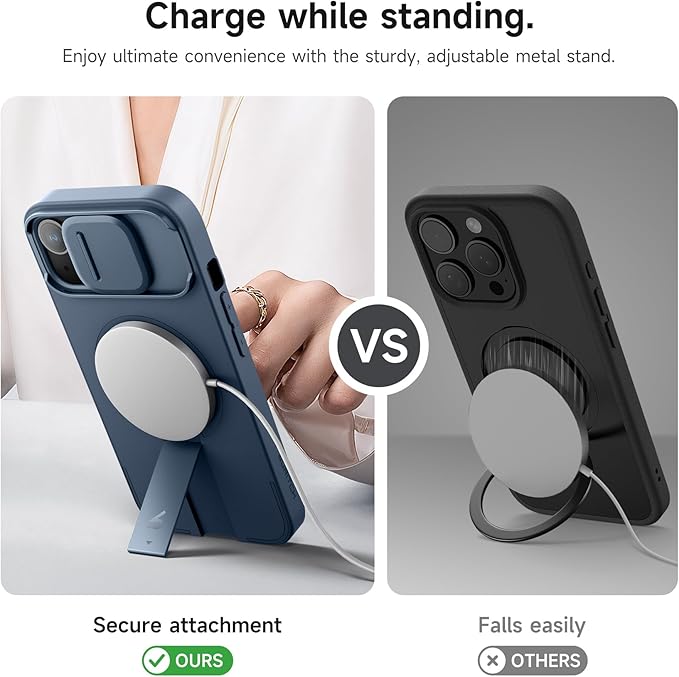 SURITCH for iPhone 15 Case with Magnetic Camera Slide Cover and Adjustable Kickstand, Compatible with MagSafe, Shockproof Bumper Case Slim Protective Cover 6.1 Inch, Blue