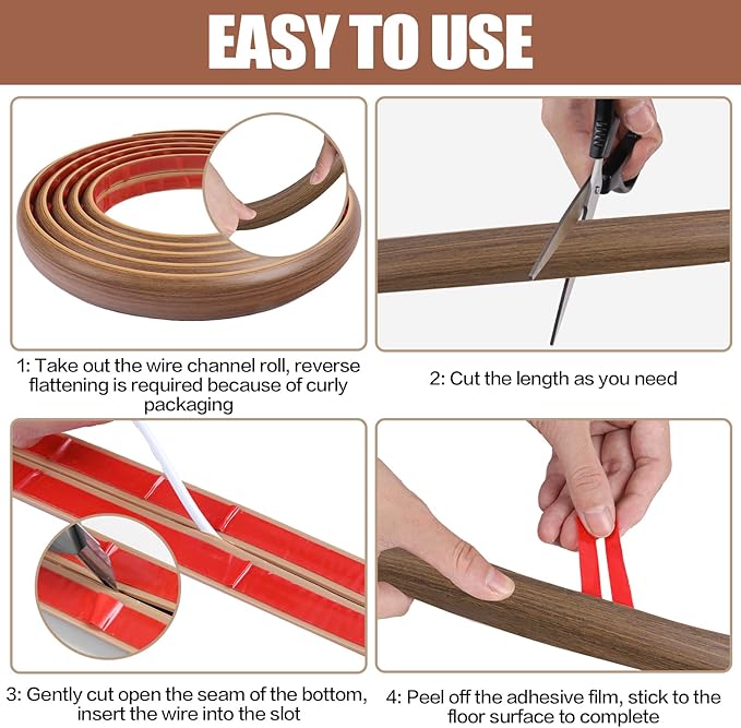 Floor Cord Cover Cable Cavity Self Adhesive Cord Hider Floor 10FT Floor Cable Management Power Cord Protector Floor Electric Cord Covers for Offices, Gym, Exhibitions (Misty Brown Wood, 1.97" x 10')
