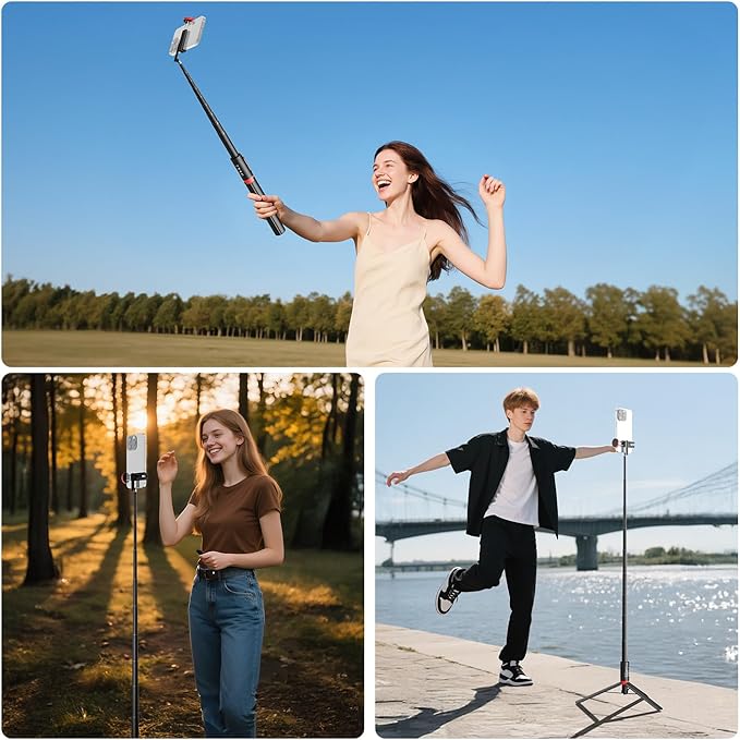 NEEWER Basics PA991 Selfie Stick Tripod Compatible with iPhone Samsung Android, 57.9 Inch Metal Portable Lightweight Travel Mobile Phone Stand with Holder & Remote Control for Video Recording