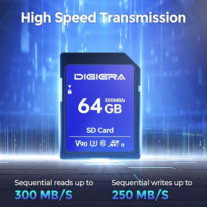 64GB LSU200 SDXC UHS-II Memory Card - up to 300MB/s, C10, U3, V90, 8K, SD Card for Computers, Digital Cameras, Home Theatre Devices, Car Navigation Systems (1 Pack)