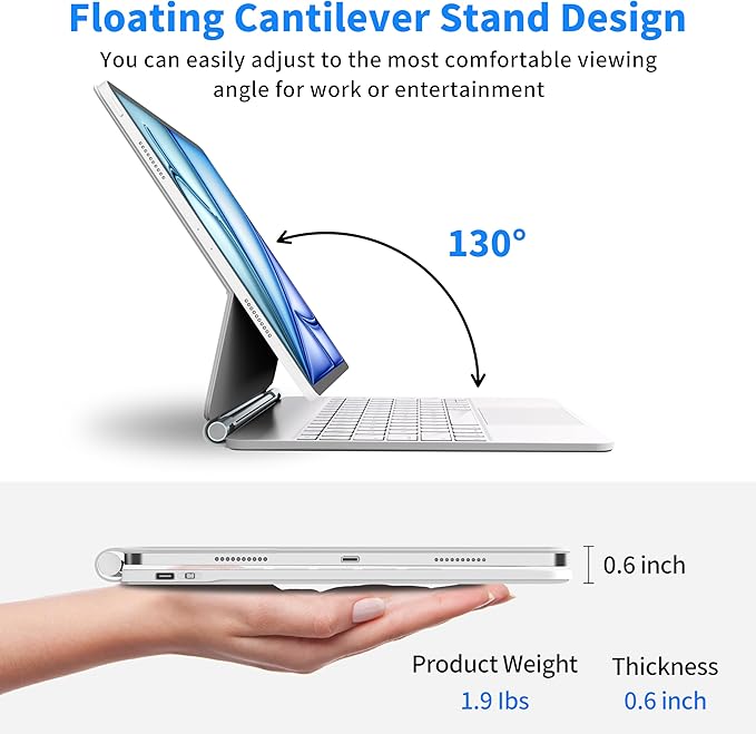 iPad Air 13 Inch Case Keyboard (M3 2025 / M2 2024) & iPad Pro 12.9 inch (6th,5th,4th,3rd Gen) Magic Keyboard with 7 Color Backlight, Multi-Touch Trackpad, Magnetic Stand,Auto Sleep/Wake (White)
