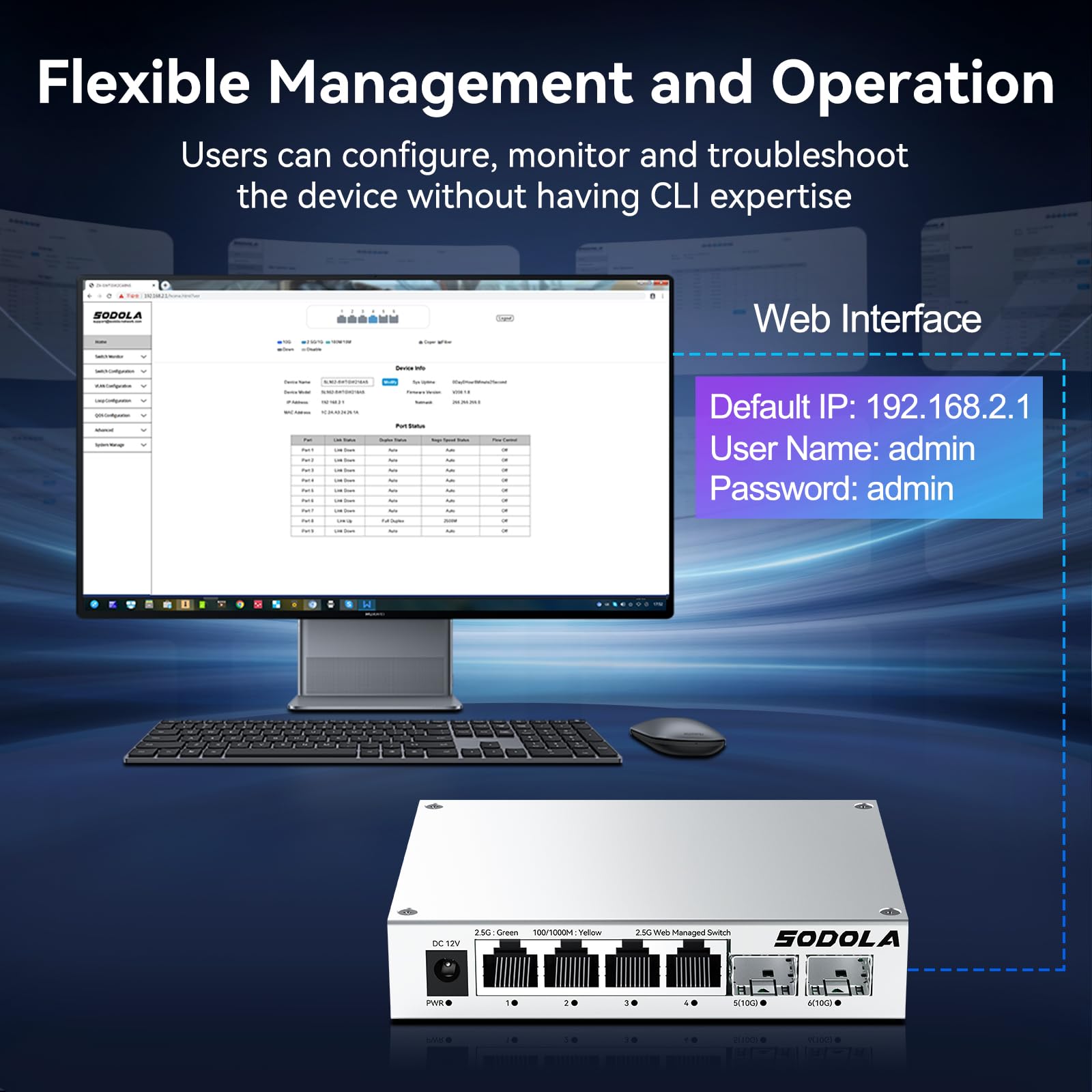 SODOLA 6 Port 2.5Gb Easy Web Managed Switch,4X 2.5G Base-T&2X 10G SFP+
