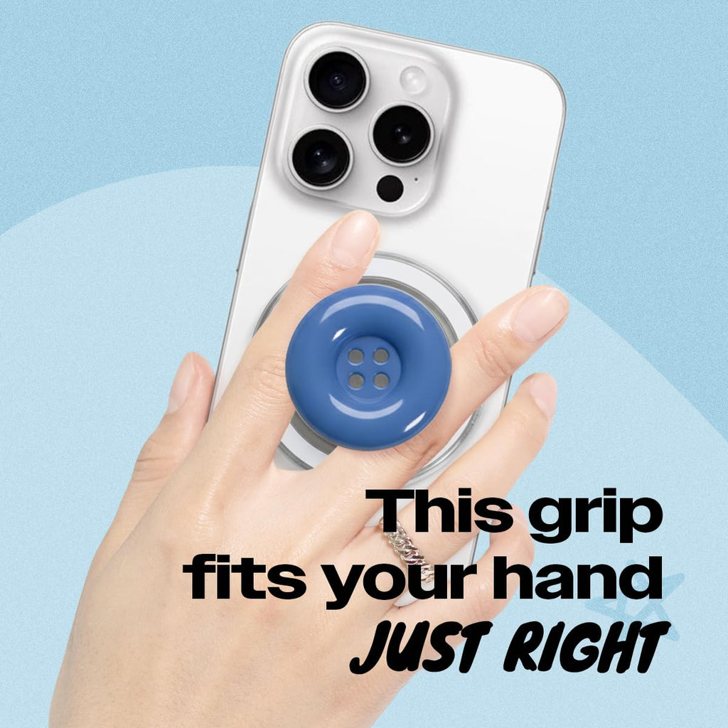 Solid Color Button Phone Grip – Minimalist Design, Durable and Lightweight, Grip and Stand for Smartphones (Blue, Magnetic Type)