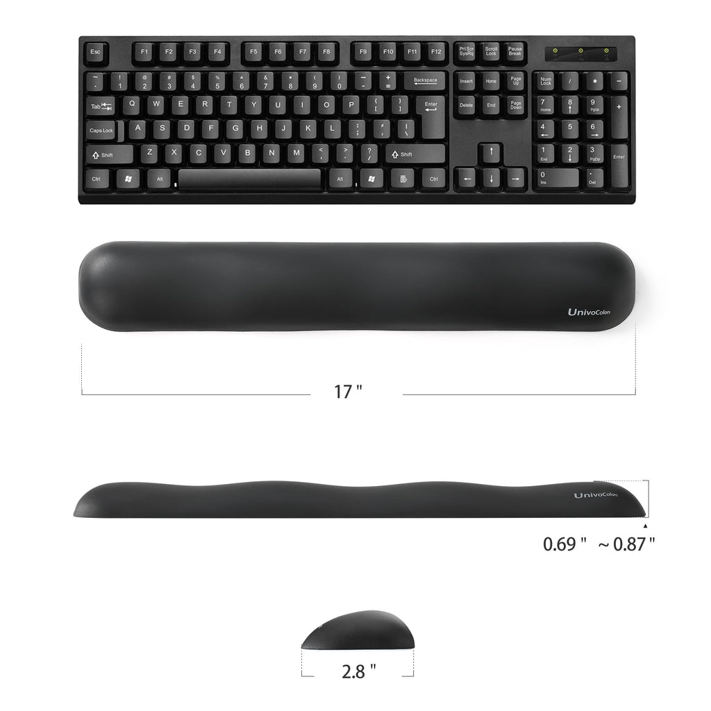 UnivoColors Design-Wave Keyboard Wrist Rest, Artificial Sheepskin+Memory Foam+Ergonomic+Anti-Slip Gel, Resilience Support During Work and Gaming,Keyboard Accessory,Black