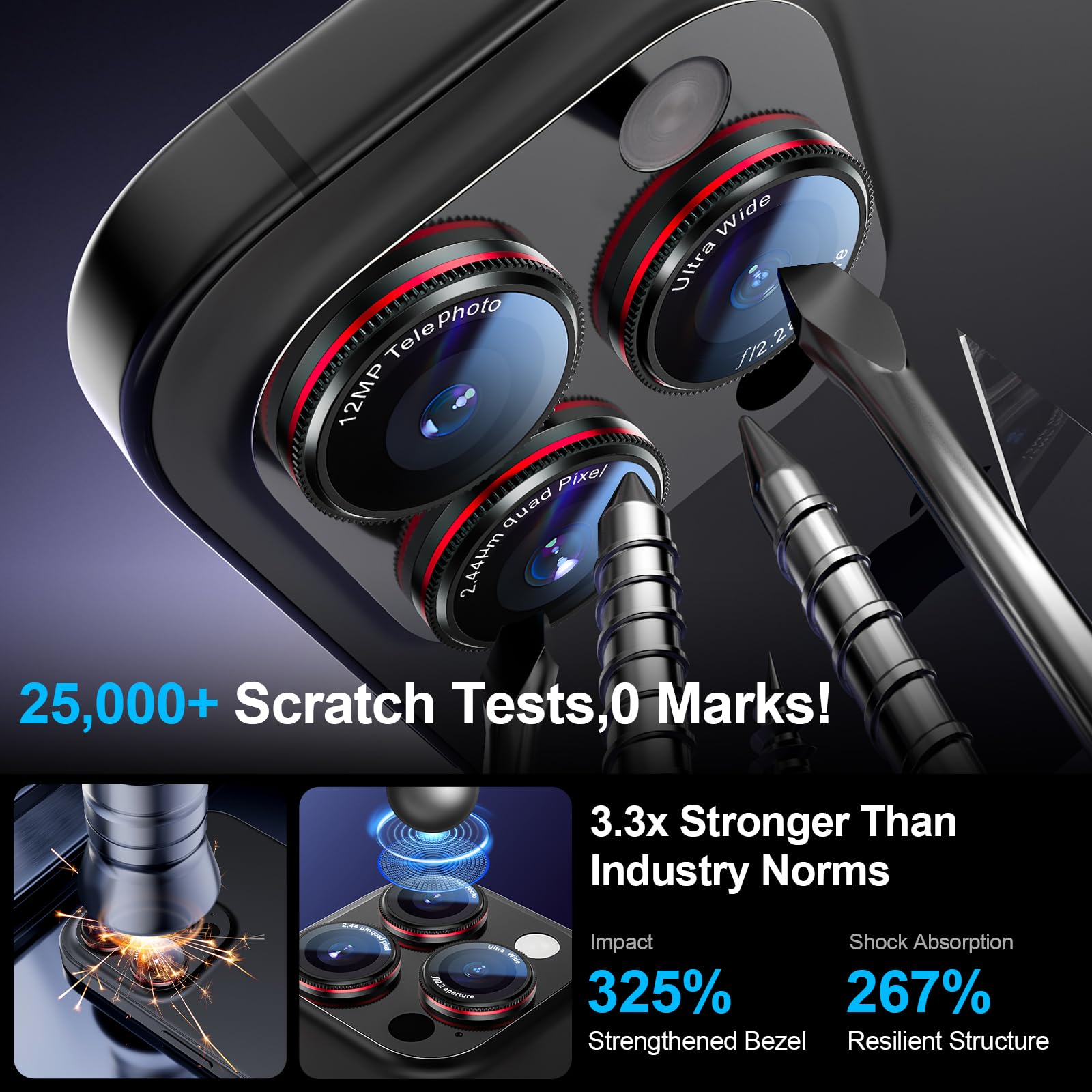 X-it 2-Pack Camera Lens Protector for iPhone 17/16/15/14 Pro Max&17/16/15/14 Pro, [Shatterproof & Impact Resistant] 9H High-Alumina Tempered Glass, Anti-Scratch, Dustproof, Strong Adsorption, Case Friendly, Ultra HD Clear