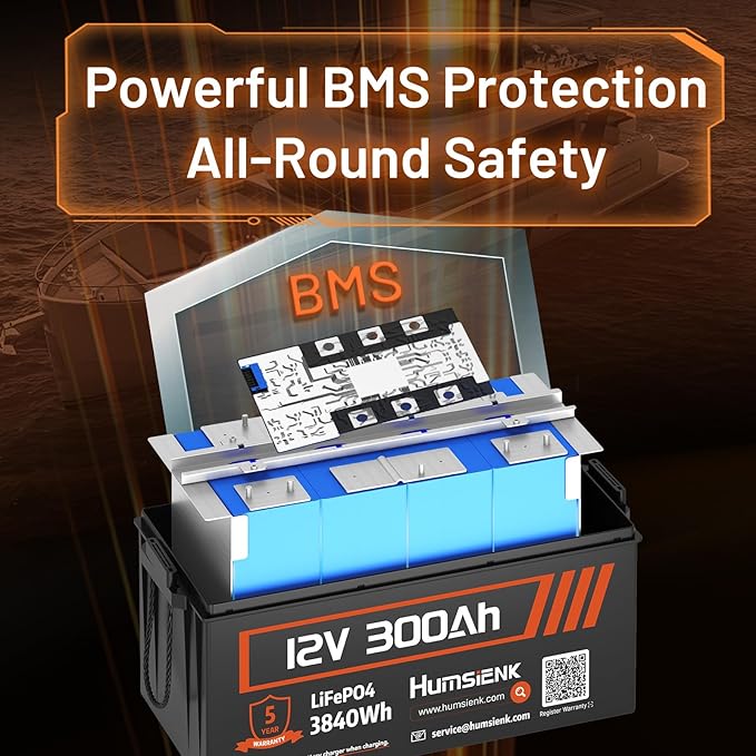 Bluetooth 12V 300Ah Battery LiFePO4 Lithium Built-in 100A BMS, 15000 Deep Cycles Battery 3840Wh with Low-Temp Protection for RV Marine Trolling Motor Home Energy Storage Off-Grid Living, 4 PACK