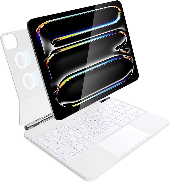 for iPad Pro 13 inch case 2024 with Keyboard M4,Magnetic Attach,Multi-Gesture Trackpad,7-Color Backlit,Shortcut Keys,Auto Sleep/Awake,Magic Keyboard for iPad Pro 13-inch M4 2024,White