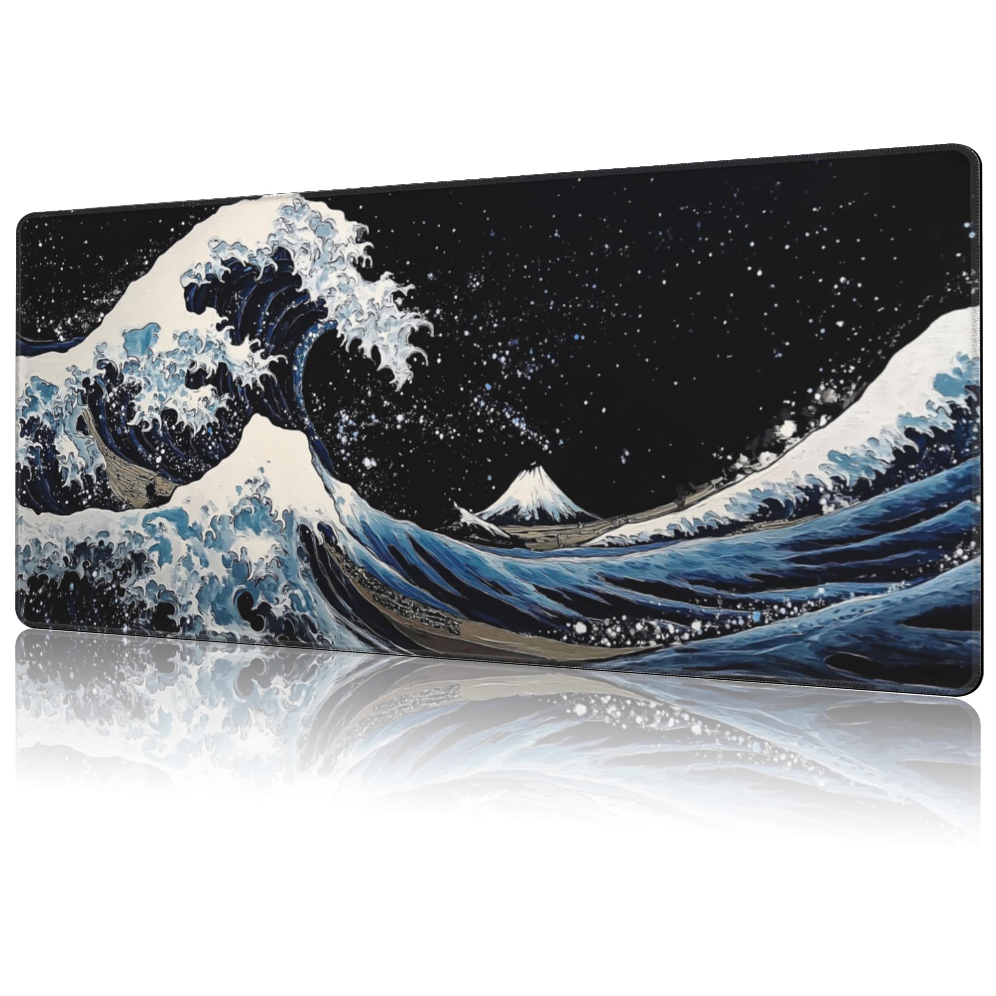 NIYLYNSYN Mouse Pad Large Wave in The Night Sky Non-Slip Game Desk Mat with Stitched Edge Laptop Keyboard Desk Pad for Work Home Gaming (35.4 x 15.7 Inches)