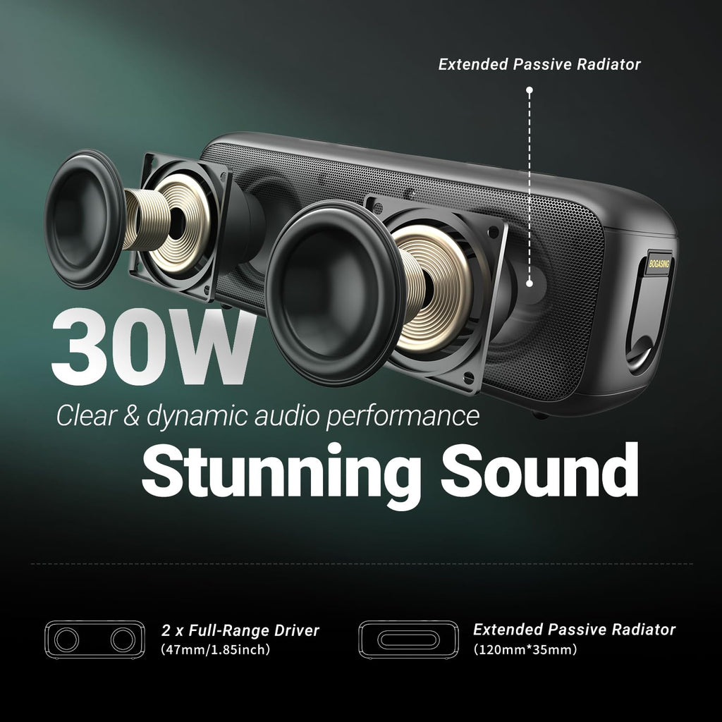 BOGASING G6 Portable Bluetooth Speaker with 30W Loud & Clear Sound