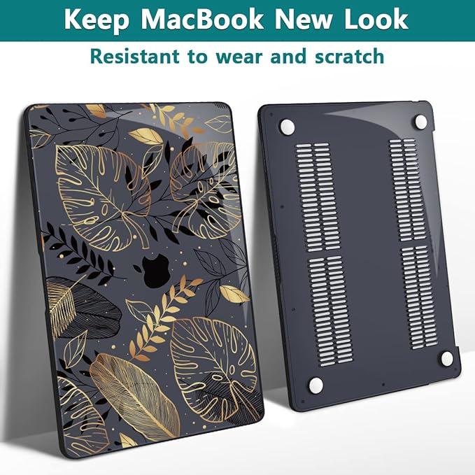 Teryeefi for MacBook Pro 13 inch Case M2 M1 2022 2020-2016 Release (Model A2338 A2289 A2251 with Touch Bar), Plastic Hard Shell Case & Keyboard Cover & Screen Protector, Golden Palm Leaves