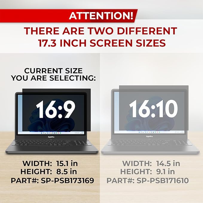 17.3 Inch 16:9 Laptop Privacy Screen Filter - Computer Monitor Privacy Shield and Anti-Glare Protector