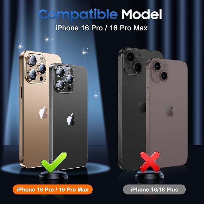 UniqueMe for 3 Pack iPhone 16 Pro/iPhone 16 Pro Max Camera Lens Protector - [Drop Protection] [Case Friendly] 9H Tempered Glass Camera Cover Screen [Update New Version] - Glitter Gold