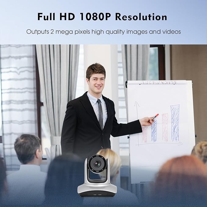 TOALLIN Wireless PTZ Conference Room Camera, 3X Optical Zoom Streaming Camera, 1080P Full HD Wireless Webcam for Video Conferencing/Live Streaming/Church Services Worship/Online Education