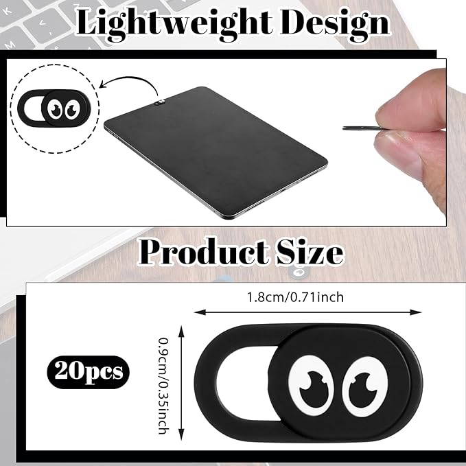 20 Pcs Webcam Cover Slide, 0.023 Inch Ultra Thin Universal Laptop Camera Cover Slide Webcam Covers Cameras Blocker Slider Camera Cap for Laptop, Computer, Great for Privacy