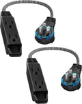SURAIELEC 1FT 360° Rotating Flat Plug Extension Cord Flat Wall Plug with 3 Outlets, Braided Flat Black Extension Cord for Indoor Use, Small Space, 16/3C SPT, ETL Listed, 2 Pack