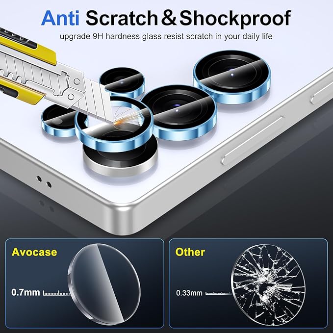 for Samsung Galaxy S25 Ultra Camera Lens Protector, Individual Metal Ring Tempered Glass Lens Cover, [Strong Adsorption] Scratch Resistant Ultra-Thin HD Clear Lens Cover, 1 Set-Blue Ring