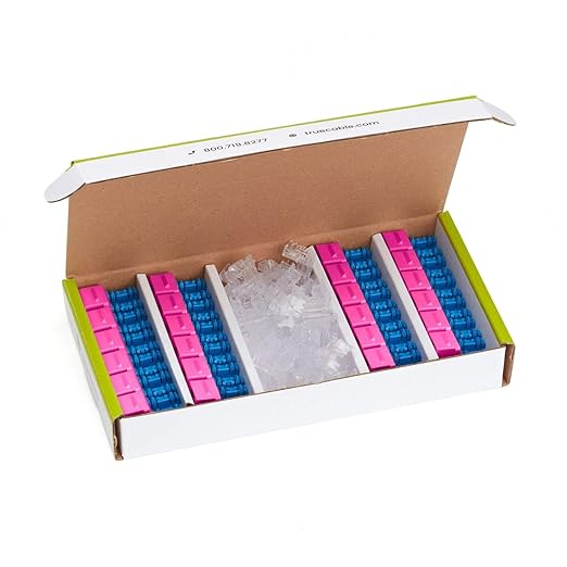 trueCABLE Cat5e Keystone Jack, Unshielded (UTP), 90 Degree Punch-Down, PoE++ (4PPoE) 100W, UL Listed, ETL Verified, ANSI/TIA Certified, Modular RJ45 Female, Pink, 24 Pack