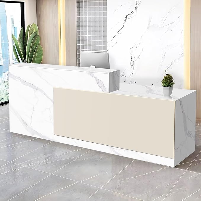 Reception Desk with Counter Modern Checkout Counter with Lockable Drawer Keyboard Tray Receptionist Desk for Office Salon Reception Table N Right 55inch/140cm