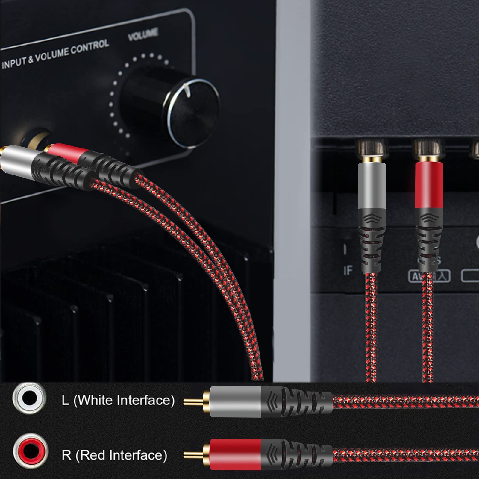 Tiierzon RCA Cable 6Ft,2Rca Male to 2-RCA Male Audio Stereo Subwoofer Cable [Hi-Fi Sound] Nylon-Braided Auxiliary Audio Cord for Home Theater, HDTV, Amplifiers, Hi-Fi Systems,Speakers and etc (6Ft)